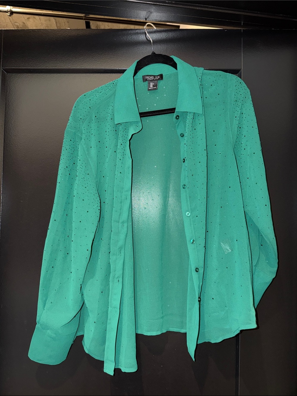 Rachel Zoe Beaded Emerald Green Lightweight Shirt Jacket